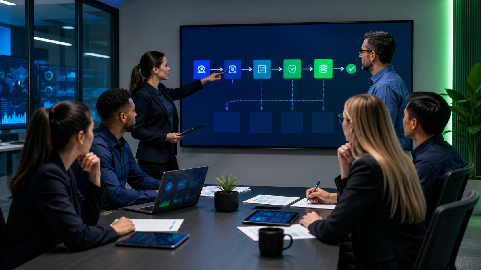SMB security team reviewing a PCI-DSS incident response plan on a laptop with compliance checklist