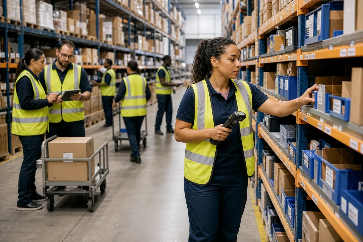 Warehouse task interleaving in a small warehouse using WMS software to combine picking and putaway